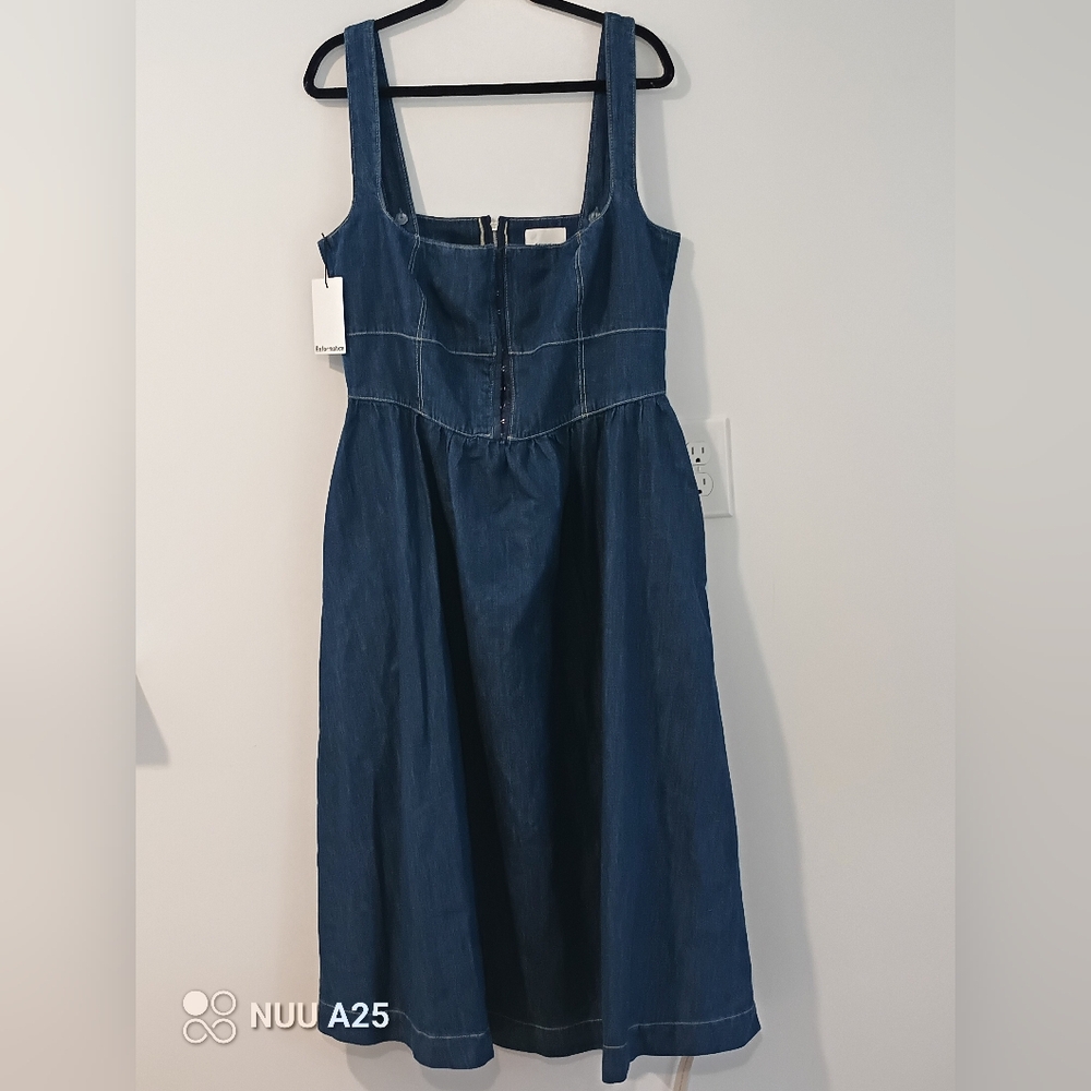 Reformation Tagliatelle Denim Midi Dress Size 14 Blue